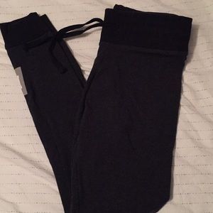 Grey yoga leggings with tie waste band